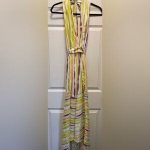 Colorful Striped Summer Dress in Lime, Purple, Peach